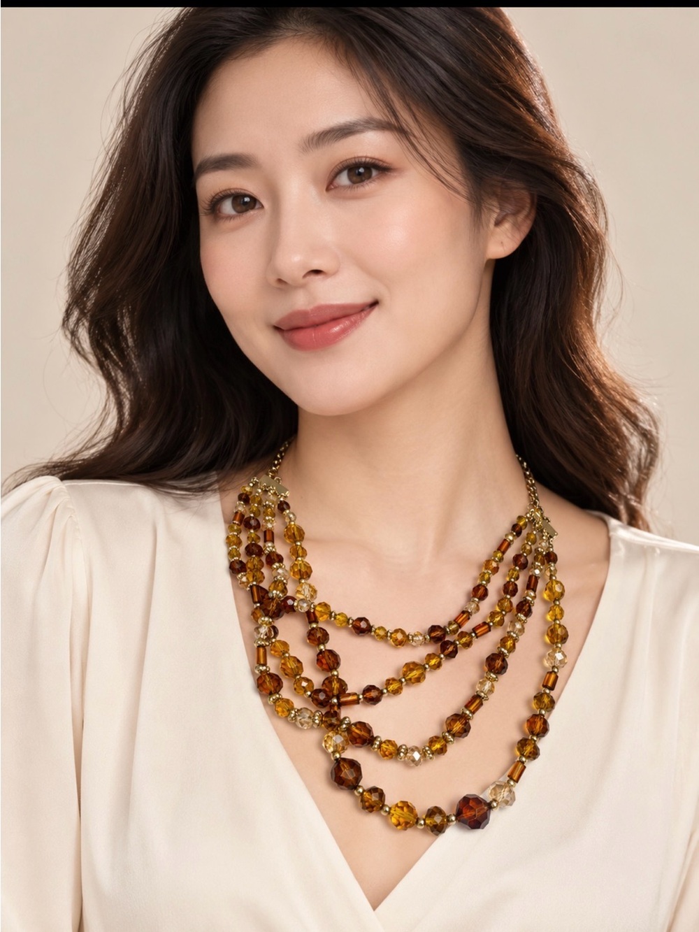 Liz Claiborne Multi-Strand Amber Beaded Necklace - Women Jewelry